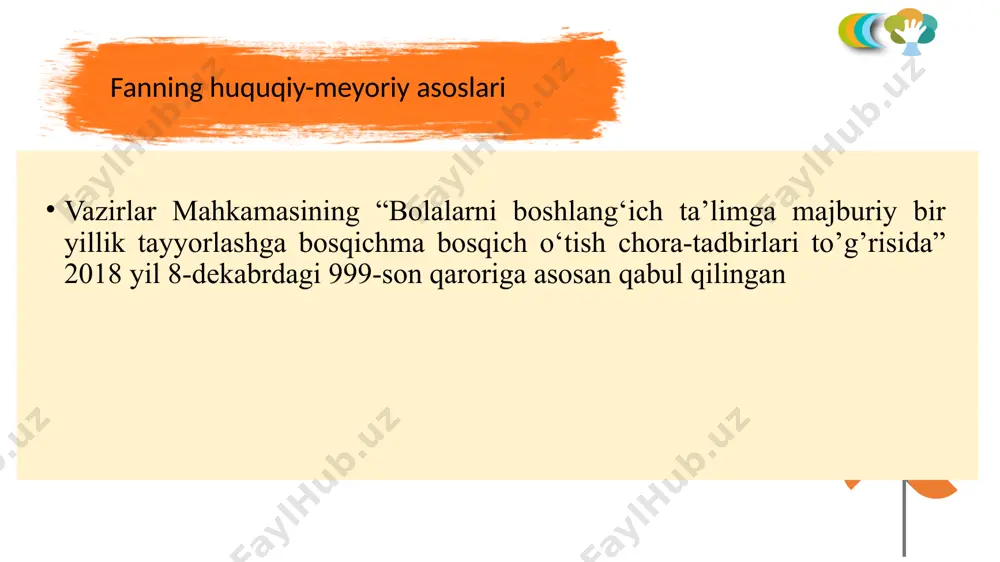 ishi tasavvur fikrlash xotira diqqat 2-mavzu: 6 yoshdan 7 yoshgacha boʻlgan bolalar rivojlanishidagi oʻziga xosligi nutq psixik jarayonlarning rivojlanishi fiziologik fikrlash 6-7yoshli bolalarning muloqoti o’z menini anglash 3-mavzu: maktabgacha yoshdagi bolalarning ta’limida kompetentlilik yondashuv : maktabgacha yoshdagi bolalar talimida kompentetlik yondashuvi bolaning shaxsini xayotga, shu jumladan, maktabga tayyorlashni, unda manaviy qadriyalar va meyorlarni oʻzlashtirish, boshqa kishilar bilan muloqog qilish, oʻz menini shakllantirish bilan bogʻliq boʻlgan xayotiy muxum masalalarni xal qilish uchun zarur boʻladigan faoliyat usullarini koʻzda tutadi. компетенция бу………….. maktabgacha yoshdagi (6 – 7 yosh) bolaning umumiy muhim kompetensiyalari kompetensiya bolaning bilim, koʻnikma, malaka va qadriyatlari majmuidir. boshlangʻich kompetensiyalar, rivojlanish sohasidan qat’i nazar, bola shaxsi shakllanishi uchun asos boʻlib xizmat qiladi kommunikativ kompetensiya – muloqot vositalaridan turli vaziyatlarda foydalana bilish koʻnikmasi. ijtimoiy kompetensiya – hayotiy vaziyatlarda kattalar va tengdoshlar bilan muloqotda axloq qoidalari va me’yorlariga rioya qilgan holda oʻzini tutish mahorati. bilish kompetensiyasi – atrofdagi olamni ongli ravishda idrok qilish …