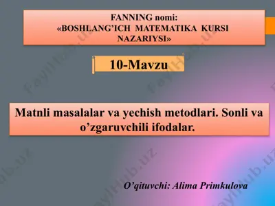boshlang’ich matematika kursinazariysi — PPTX