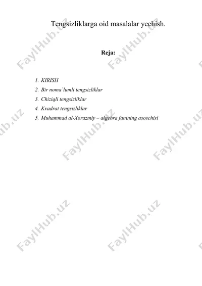 tengsizliklarga oid masalalar yechish. — DOC