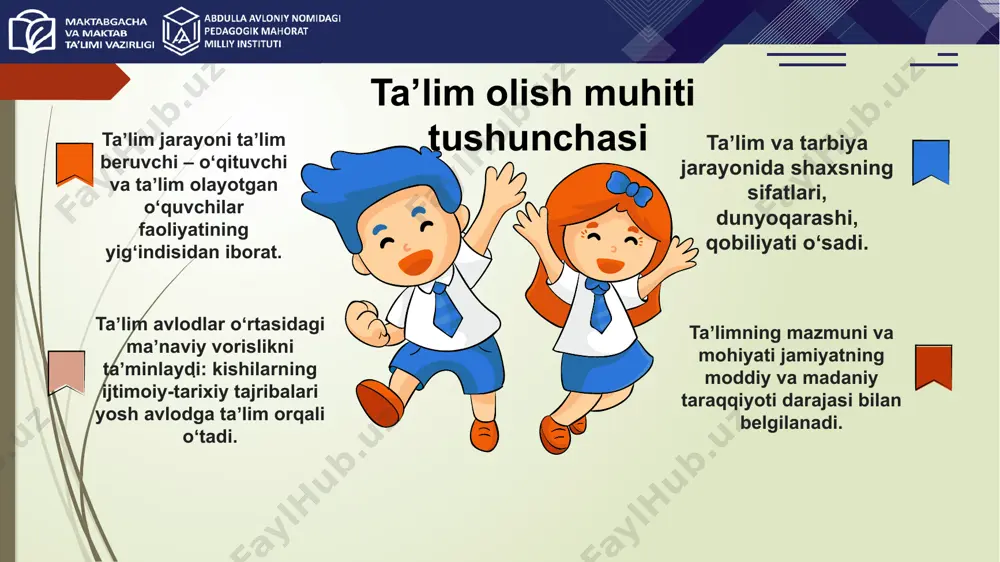 di . style.visibility ppt_x ppt_y style.visibility ppt_x ppt_y style.visibility ppt_x ppt_y style.visibility ppt_x ppt_y style.visibility ppt_x ppt_y style.visibility ppt_x ppt_y style.visibility ppt_x ppt_y berilgan vaziyatlardan birini tanlang darsda telefon o‘ynab o‘tirgan o‘quvchiga o‘qituvchi uch marta ogohlantirish bersa ham telefoni olib qo‘ymadi . o‘qituvchi telefonni olib oynadan tashlab yubordi . muammoni o‘quvchining havfsizlik nuqtaiy nazaridan rahbar sifatida hal qiling . (7 - sinf o‘quvchisi qiz bola) maktab formasida kelmagan va maktab ichki tartib qoidalariga rioya qilmagan , o‘quvchiga sinf rahbari tanbeh berdi.bola darsdan chiqib ketdi.ota-ona shikoyat bilan keldi . o‘quvchisi,qiz bola o‘quvchining xavfsizlik nuqtaiy nazardan muammoni hal qiling (8-sinf ) maktabda ta‘lim olishi kerak bo‘lgan bolani ota-ona ishlatyabdi . darsga bola kelmaydi . oilaviy sharoiti juda og‘ir . siz qanday yo‘l tutgan bo‘lar edingiz . muammoni o‘quvchining havfsizlik nuqtaiy nazaridan rahbar sifatida hal qiling . ( 9-sinf o‘quvchisi , o‘g‘il bola) style.visibility style.visibility style.visibility topshiriqni bajarishga doir ko’rsatmalar 1.berilgan vaziyatni yaxshilab …