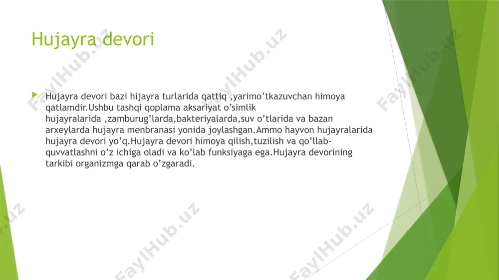 otlarning hujayralari tirik modda — protoplazmadan iborat. har bir hujayradagi protoplazma ikkita asosiy qismdan tashkil topgan: hujayraning qattiqroq markaziy qismi — yadro va yumshoq, suyuqroq qismi — sitoplazma. har qanday tirik mavjudot oʻziga xos protoplazma turiga ega. zeboxon hoshimova (zh) - protoplazma nima? hujayra biologiyasida membrana transporti biologik membranalar orqali ionlar va kichik molekulalarni o’tishini tartibga soluvchi mexanizmlar to’plamini anglatadi.[1] hujayraning ikki qavat fosfolipidlari orasida oqsillarning joylashuvi, hujayra orqali ba`zi moddalarni o’tkazuvchan boshqalarini o’tishiga esa to’sqinlik qiladi. hujayra membranasi orqali moddalarning tashilishi, asosan, 3 turda boʻlishi mumkin: passiv transport aktiv transport vezikular transport ion kanallari voltajga bog’langan ca2+kanallar .ular hujayra ichidagica2+konsentratsiyani tartibga soladi va shuning uchun hujayradagi biokimyoviy jarayonlarning keng doirasi uchun javobgardir. ligantga bog’langan ion kanalari ushbu kanallar neyrotransmitter yoki gormon kabi ma’lum bir ligantni bog’lash orqali faollashadi. hujayra menbranasidagi mehanik kuchlarningo’zgarishiga javob beradigan ion kanalmehanik sezgir ion kanal deyiladi.bu kanal tashqi mehanik kuchlarni elektr yoki kimyoviy ichidagi siginallarni …