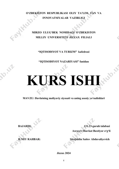 davlatning moliyaviy siyosati va uning asosiy yo‘nalishlari — DOCX