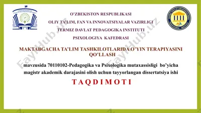 maktabgacha ta’lim tashkilotlarida o’yin terapiyasini qo’llash — PPTX