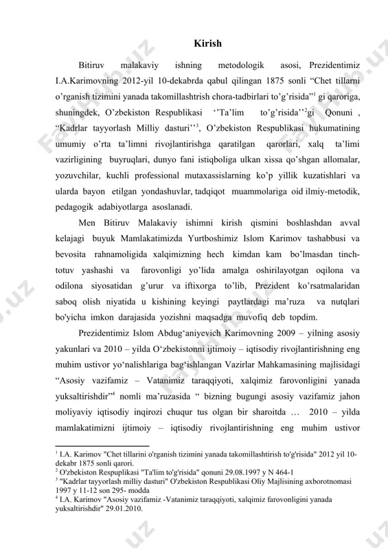 arixiy ahamiyatga ega bo‘lgan eng muhim ijtimoiy dasturlar kadrlar tayyorlash milliy dasturi va maktab ta’limini rivojlantirish davlat umummilliy dasturining ijrosi amalda nihoyasiga yetkazildi. 9 yillik umumta’lim maktab bosqichini va 3 yillik o‘rta maxsus kasb – hunar ta’lim bosqichini o‘z ichiga olgan uzliksiz yaxlit ta’lim tizimi yaratildi. bir so‘z bilan aytganda, farzandlarimizga umumiy ta’lim bilan birga zamonaviy kasb hunarga ega bo‘lish imkonini beradigan 12 yillik ta’lim tizimiga o‘tish yakunlanmoqda. so’nggi yillarda yurtimizda muxtaram prezidentimiz tomonidan yillarni nomlashlari zamirida esa ulkan maqsadlar yotadi. masalan, 2008-yil “yoshlar yili”, 2010 – yilni “barkamol avlod yili” deb e’lon qilinganida ham o’ziga xos ma’no-mantiq mavjud. bu ishlardan ko‘rinib turibdiki biz farzandlarimizning nafaqat jismoniy va sog‘lom o‘sishi, balki ularning eng zamonaviy intellektual bilimlarga ega bo‘lgan uyg‘un rivojlangan insonlar bo‘lib, xxi asr talablariga to‘liq javob beradigan barkamol avlod bo‘lib voyaga yetishi uchun zarur barcha imkoniyat va sharoitlarni yaratishni o‘z oldimizga maqsad qilib qo‘yganmiz. ana shunday buyuk vazifalar va …