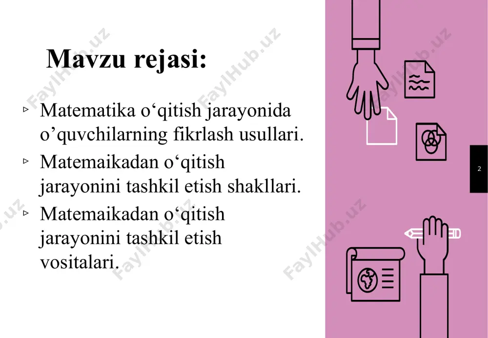 matematika o‘qitish jarayonini tashkil etish shakl va vositalari - Page 2
