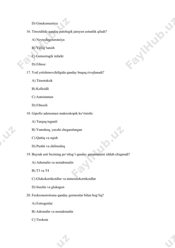 endokrinologiya test savollari - Page 4