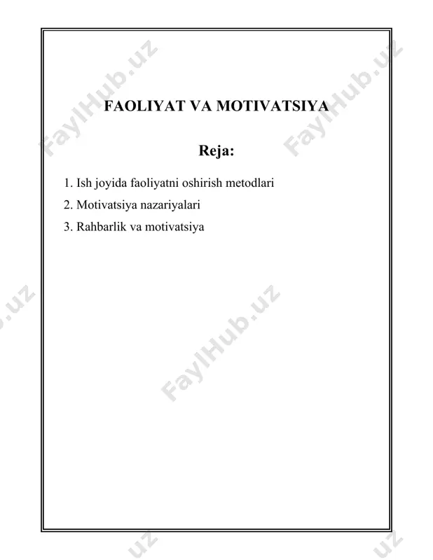 ori samaradorlikni ko'rsatadi. - xodimlar orasida muntazam feedback berish ish samaradorligini 14.9% ga oshiradi, deya xabar beradi journal of applied psychology. **5. jismoniy muhitni yaxshilash:** - harvard business review’ning ma’lumotlariga ko‘ra, tabiat o‘z ichiga olgan muhitda ishlash stressni 15-25% ga kamaytiradi. - yaxshi yoritilgan va havosi toza bo‘lgan ish joyida unumdorlikni 18% oshirish mumkinligi ma’lum qilingan. **6. ta’lim va rivojlanish:** - edx va boshqa onlayn ta'lim platformalari ma'lumotlariga ko'ra, kadrlarni professional rivojlantirish kurslariga yuborish, ularning samaradorligini 20% dan ortiq oshirishi mumkin. - korn ferry tomonidan o'tkazilgan tadqiqotda natija shuni ko'rsatadiki, qo'shimcha ta'lim va rivojlanish dasturlariga jalb qilingan xodimlar 14% yuqori natijaga erishadilar. **7. moslashuvchan mehnat tashkil etish:** - gartner'ning tadqiqotlari natijasida moslashuvchan ish vaqti va masofaviy ish imkoniyatlari yaratish kompaniya samaradorligini 60% gacha oshirishi mumkinligi aniqlangan. - telework research network ma'lumotlariga ko'ra, masofaviy ishga sun'iyatsiz imkoniyatlar berilgan holda ishlagan xodimlar 20% ga ko'proq samaradorlik ko'rsatadi. **8. imkoniyatlarni kengaytirish va motivatsiya:** …