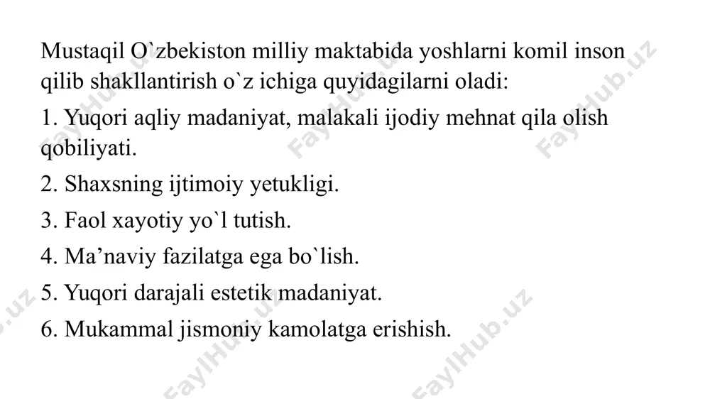 ni tarbiya jarayonida hisobga olish kerak bo`ladi. bu xolat tarbiya jarayoniga puxtalik, jo`shqinlik, o`zgaruvchanlik kasb etadi. tarbiya jarayonning dialektikasi uning ziddiyatli ekanligida namoyon bo`ladi. bu ziddiyat o`quvchilarga qo`yilgan talablar bilan ularning tayyorgarlik, rivojlanish darajasi o`rtasidagi qarama-qarshilikni xal etishga qaratilgandir. tarbiya jarayoni xarakatlantiruvchi kuchi bo`lgan ziddiyat ichki va tashqi bo`ladi, ziddiyatlar: 1. bolaning real imkoniyatlari bilan jamiyat tomonidan uning xulq atvoriga, faoliyatiga qo`yiladigan talablar o`rtasida. 2. bolaning pozitsiyasi bilan uning imkoniyatlari o`rtasidagi ziddiyat. 3. maktab o`quvchisining davolari bilan uning imkoniyatlari o`rtasidagi ziddiyatlar. 4. insonning shaxs sifatida kamol topishidagi asosiy manbalardan biri talablar bilan ularni qondirish usullari o`rtasidagi ziddiyat. shaxs ziddiyatlarini bartaraf eta borib, o`z taraqqiyotida yuqorilab boradi, yangi faoliyat, murakkab vazifalarni xal etishga, faoliyat va xulq-atvorning murakkabroq usulini egallashga tayyor turli faoliyatni hosil qiladi. ta’lim to‘g‘risida qonun qonunchilik palatasi tomonidan 2020 yil 19 mayda qabul qilingan. senat tomonidan 2020 yil 7 avgustda ma’qullangan. 2020 yil 23 sentabrda tasdiqlandi. 11 ta bob …
