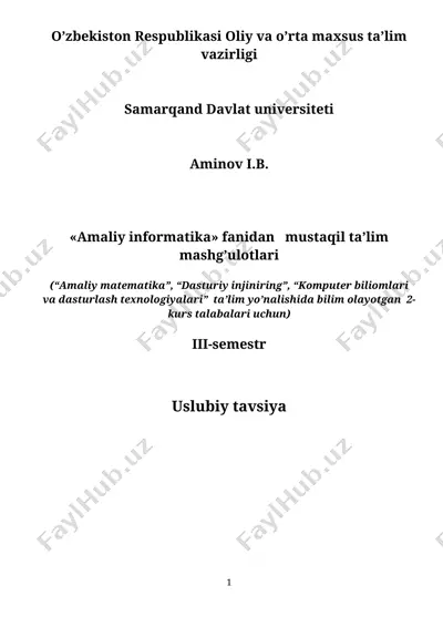 "amaliy informatika" fanidan mustaqil ta’lim mashg’ulotlari — DOCX
