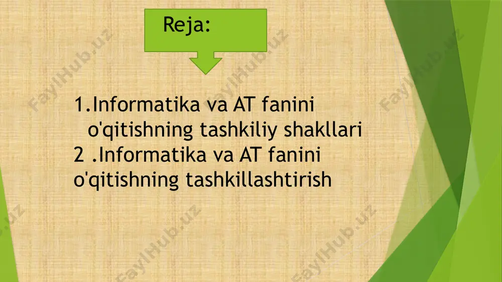 dagi rolini ochib berish; -informatikaning texnik va dasturiy vositalarining mohiyati va imkoniyatlarining ochib berish; - axborot tizimlari va texnologiyalarini nima maqsadida va qanday qo’llash haqida tushuncha hosil qilishdan iborat. xxi asr axborot asri, axborot texnologiyalari asri ekanligi barchamizga ma’lum, bu asrda savodxon kishi bo’lish uchun avvalo kompyuter savodxoni bo’lish, axborot texnologiyalarini puxta egallamoq lozim. har bir mutaxassis, u qaysi sohada ishlashidan qat’iy nazar, o’z vazifasini zamon talabi darajasida bajarishi uchun axborotga ishlov beruvchi vositalarni, ularni ishlatish uslubiyotini bilishi va ularda ishlash ko’nikmasiga ega bo’lishi zarur. shu sababli bugungi kunda mustaqil respublikamizda ta’lim sohasida amalga oshirilayotgan tub islohotlarning mazmun-mohiyati, maqsadi va vazifalari aniq belgilab olingan. jumladan, "kadrlar tayyorlash milliy dasturi"da "kadrlar tayyorlash tizimi va mazmunini mamlakatning ijtimoiy va iqtisodiy taraqqiyoti istiqbollaridan, jamiyat ehtiyojlaridan, fan, madaniyat, texnika va texnologiyalarining zamon uzviy yutuqlaridan kelib chiqqan holda qayta qurish nazarda tutiladi" deb belgilab qo’yilgan ta’lim tizimi butunlay yangi mazmun kasb etayotgan hozirgi davrda har …