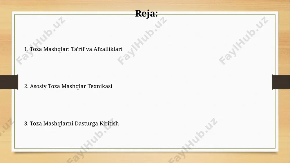 ashdan so'ng 15-20 ta yuqori qismga o'tish. toza mashqlar va boshqa mashqlarni birlashtirish murakkablikni oshiradi, masalan, bicepsi uchun 10 ta tozalashdan so'ng 12 ta bicepsi kurlarini qo'shing, kuchni rivojlantiradi. asosiy toza mashqlar harakatlari tozalash mashqlari ko'pincha og'ir atletika dasturlarida qo'llaniladi. 1 ta harakatda 2 ta asosiy qism, ya'ni tortish va oldingi o'tirish kombinatsiyasi, shuningdek yuqori kuch va tezlikni rivojlantirish uchun mo'ljallangan. toza mashqlar harakati og'ir atletika bo'yicha 3 ta asosiy harakatdan biridir. ushbu mashqlar 5 tadan ko'p bo'lmagan takrorlashlardan iborat 1-3 to'plamda bajariladi, natijada katta kuch o'sishi kuzatiladi. boshlang'ich toza mashqlar dasturi dastur og'irliklardan foydalanmasdan, faqat tana vaznidan foydalanadi. bu 15-20 daqiqalik mashqlar to'plami, mushaklarning asosiy guruhlarini rivojlantirishga yordam beradi va minimal uskunani talab qiladi. ushbu dastur 3 bosqichdan iborat bo'lib, har bir bosqichda 4 ta asosiy harakat: tortilish, o'tirish, ko'krakdan itarish va qorin mashqlari bajariladi. har bir mashq 10-12 marta takrorlanadi. toza mashqlarning foydalari stressni kamaytirish: toza mashqlar endorfinlar …