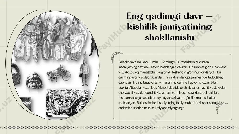 an, kulolchilik ustaxonalari faoliyat yuritgan, zargarlik san’ati esa jamiyatning estetik didini namoyon etgan. bu yodgorlikdan topilgan moddiy dalillar o‘zbekistonda ilk shahar-davlat tizimining shakllanayotganini ko‘rsatadi. shuning uchun sopollitepa nafaqat arxeologik yodgorlik, balki markaziy osiyoda sivilizatsiya shakllanish jarayonining eng yorqin isboti hisoblanadi. jarqo‘ton – proto-shahar markazi shahar tuzilishi va ijtimoiy hayot jarqo‘ton surxondaryo viloyatida joylashgan bo‘lib, miloddan avvalgi ii ming yillik oxiri – i ming yillik boshlariga oid yirik proto-urbanistik markaz sifatida tarixda katta ahamiyat kasb etadi. bu yodgorlik o‘zining murakkab tuzilishi bilan ajralib turadi: markaziy qismda citadel (qal’a), ibodatxona, hunarmandlar yashaydigan maxsus kvartallar hamda keng hududni egallagan qabristonlar joylashgan. qal’a hukmdorlar va boshqaruvchilar qarorgohi bo‘lib, jamiyatdagi ijtimoiy tabaqalanishning aniq dalilini ko‘rsatadi. oddiy dehqonlar va hunarmandlar esa tashqi hududlarda istiqomat qilgan. bu tuzilma jamiyatning markazlashuv jarayonini, ierarxik ijtimoiy tuzilmaning chuqurlashganini ko‘rsatadi. madaniy va diniy hayot jarqo‘tondan olib borilgan arxeologik qazilmalar diniy e’tiqodlar va madaniy an’analar haqida ham muhim ma’lumot beradi. bu yerda …
