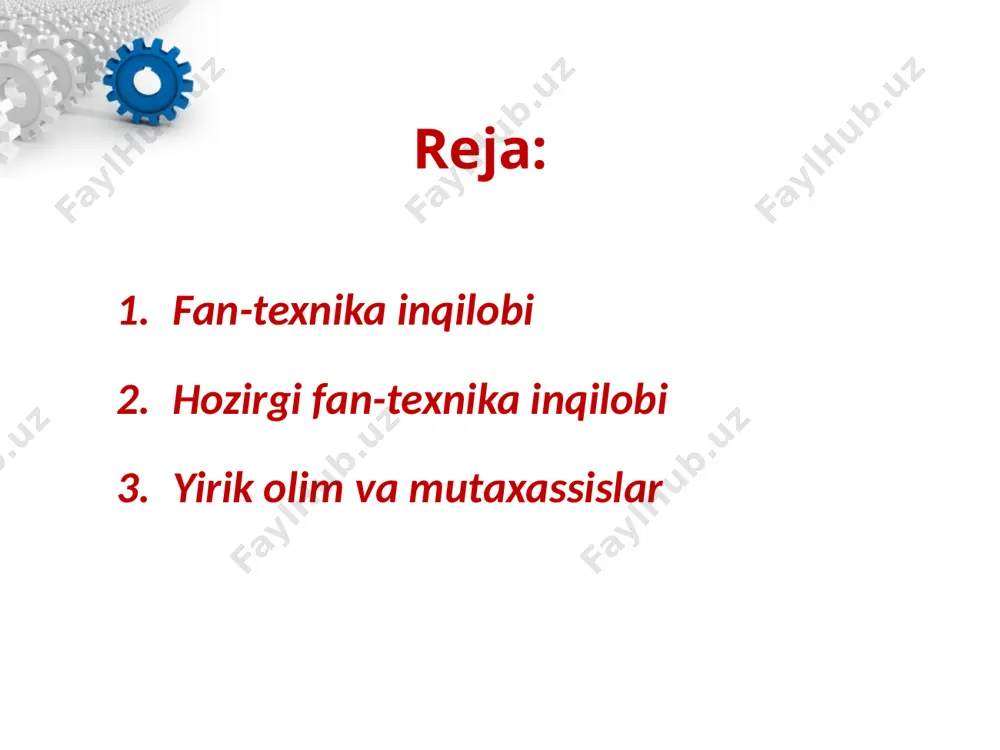 n, fti mehnat resurslari, ishchi kuchining malakasiga bo‘lgan talabni keskin ko‘tarmoqda. shuning oqibatida inson faoliyatining barcha sohalarida aqliy mehnat salmog‘i oshmoqda, ya’ni mehnatning intellektuallashish darajasi o‘smoqda. yirik olim va mutaxassislar fti ni bir-biri bilan uzviy aloqador to‘rt tarkibiy qism: 1) ilm-fan; 2) texnika va texnologiya; 3) ishlab chiqarish; 4) boshqaruvdan iborat bo‘lgan yagona murakkab tizim deb tan olmoqdalar. image2.jpeg image3.jpeg image4.jpeg image5.jpeg image6.jpeg image7.jpeg image8.jpeg image9.jpeg image10.jpeg image11.jpeg image12.jpeg image13.jpeg image14.jpeg image1.jpeg