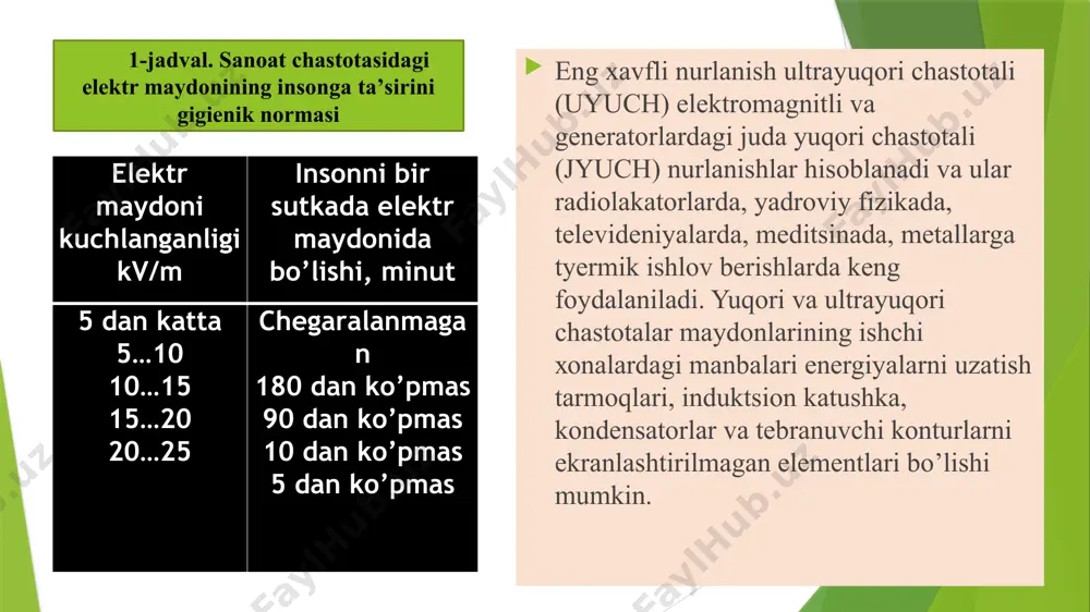 jundan yoki paxta ipidan to‘qilgan, kislota ta’siriga qarshi moda shimdirilgan matolardan to‘qilgan shim va kurtkalar beriladi. hozirgi paytda kislota va ishorlar ta’siriga chidamli sintetik tolalar (lavsan, nitron) va jun tolalari bilan aralashtirilgan yoki faqat sintetik tolalardan to‘qilgan matolar keng qo‘llanilmoqda. kislota bilan bevosita ishlovchilarga rezina shimdirilgan fartuklar, qo‘llariga kiyish uchun dag‘al jun qo‘lkoplar beriladi. shaxsiy himoya vositalari ikki guruhga bo‘linadi: -nafas a’zolarini himoya qiluvchi vositalar. -terini himoya qiluvchi vositalar. bular nafas a’zolarini, ko‘z va teri qavatlarini radioaktiv moddalar(rm), zaharli moddalar (zm), bakteriologik vositalar (bv), va kuchli ta’sir etuvchi zaharli moddalar (ktzm) ta’siridan saqlaydi. foydalanilishiga ko‘ra hamma himoyalovchi vositalar quyidagilarga: umumharbiy, maxsus, fuqarolar uchun mo‘ljallangan va sanoatda qo‘llaniladigan vositalarga bo‘linadi. yetakchi nato davlatlari tomonidan ko‘pdan ko‘p ommaviy zarar yetkazuvchi qurollar yaratilganligiga qaramasdan yaratilgan qurollarning samaradorligini oshirish va ularni olish uchun qo‘llaniladigan ii-6 preparati sariq penalga solingan holda quyilmoqda. ushbu ziddi-zahar boshliq buyrug‘i asosida, fosfororganik zaharlovchi moddalar bilan zararlangan joyga kirishdan 30 …