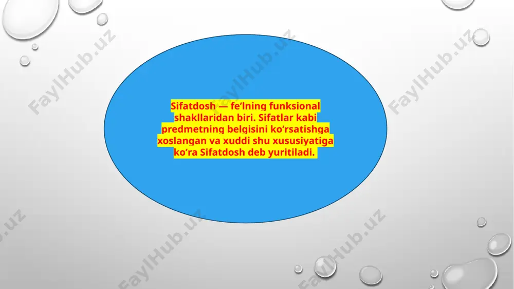 ʻchgan: saylov, qistov, tanlov, oʻquv. harakat nomining har uch shakli ham feʼllarning boʻlishsizlik koʻrsatkichi ma affiksini qabul qilmaydi. harakat nomining boʻlishsiz shakli -maslik affiksi yordamida hosil qilinadi: bormaslik, kelmaslik, aytmaslik. boʻlishsizlik shaklining har uchala koʻrsatkich uchun umumiyligi ularning maʼnoga koʻra jiddiy farqqa ega emasligini koʻrsatadi. sintaktik vazifasi: gapda ega tarkibida keladi e’tiboringiz uchun raxmat! image2.png image3.png image4.png image5.jpeg image6.png image7.jpeg image8.jpeg image9.jpeg image10.png image11.jpeg image12.png image13.png image14.png image15.jpeg image16.png image1.png