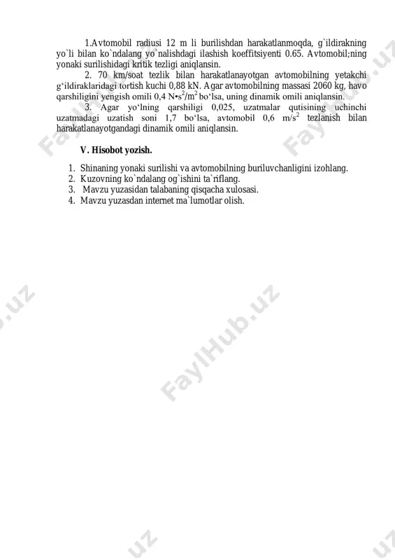avtomobilning boshqariluvchanlik va turg`unlik xususiyatlarini hisoblash - Page 4