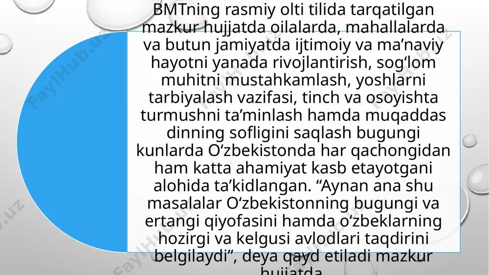 kelajagini, bir so‘z bilan aytganda, hayot-mamotimizni hal qilishi hech kimga sir emas. har bir ongli insonni chuqur o‘ylantirib, tashvish va xavotirga soladigan bu masalalar haqida so‘z yuritishdan avval hozirgi vaqtda shu yo‘nalishda mamlakatimizda amalga oshirilayotgan keng ko‘lamli ishlarga, dastur va loyihalarga qisqacha to‘xtalib o‘tish, o‘ylaymanki, maqsadga muvofiq bo‘ladi", - dedi shavkat mirziyoyev. shu o‘rinda o‘zbekiston taraqqiyotini yangi bosqichga ko‘tarish maqsadida 2017-2021 yillarda o‘zbekiston respublikasini yanada rivojlantirish bo‘yicha harakatlar strategiyasi qabul qilingani va uni hayotga tatbiq etish bo‘yicha faol ish olib borilayotgani ta'kidlab o‘tildi. ushbu strategiya barcha soha va tarmoqlarda hayotimizga chuqur kirib, amaliy harakatlar mezoniga aylanayotganiga e'tibor qaratildi. ayniqsa, 2017 yilning yurtimizda "xalq bilan muloqot va inson manfaatlari yili" deb e'lon qilingani bu borada katta ahamiyat kasb etadi. shu yo‘ldagi amaliy qadamlar sifatida o‘zbekiston respublikasi prezidentining xalq qabulxonalari hamda virtual qabulxonasi tashkil etilishi va bu tuzilmalar o‘tgan qisqa davrda el-yurtimiz o‘rtasida fuqarolarning talab va ehtiyojlarini qonuniy asosda hal qilishda muhim …