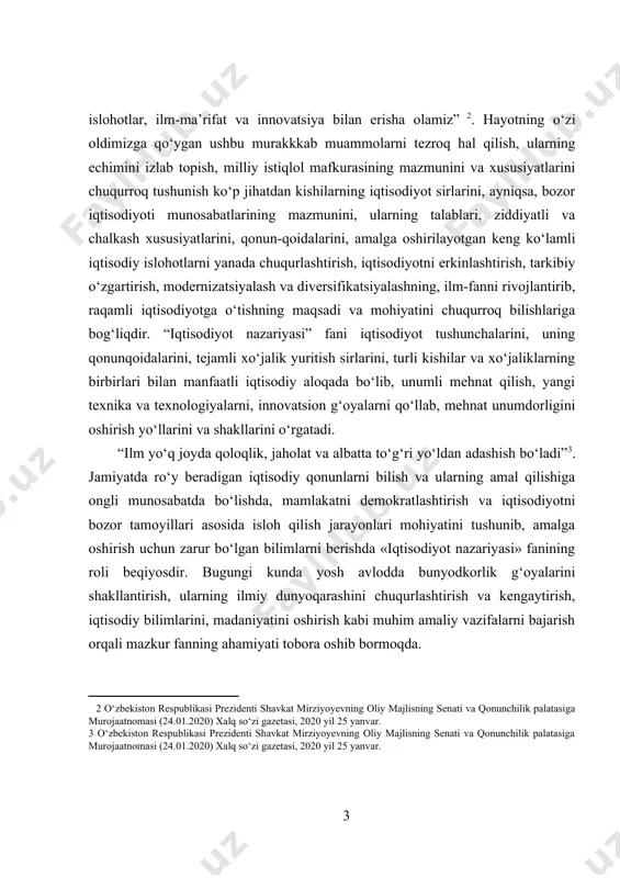 ng maqsadi: iqtisodiy muvozanat tushunchasi, uning mazmuniga turlicha yondashuvlar, ijtimoiy takror ishlab chiqarishning turli tomonlari, soha va tarmoqlari o‘rtasidagi mutanosibliklar tizimi, ularning ta’minlanish darajasi hamda iqtisodiyotdagi balanslarning mazmuni muvozanatlikning ko‘rinishi, amaliyotdagi ifodasi sifatida bayon qilinadi. kurs ishining vazifasi:iqtisodiyotning inqirozlarsiz, barqaror va samarali rivojlanishi uchun uning turli tomonlari, sohalari, tarmoqlari va bo‘laklari o‘rtasida ma’lum muvozanat bo‘lishi taqozo etiladi. i.bob.milliy iqtisodiyotning muvozanatli va mutanosibli rivojlanishi 1.1.iqtisodiy muvozanatlikning mazmuni va namoyon bo‘lish shakllari biz oldingi bobda bozor iqtisodiyotining rivojlanishi siklli tavsifga ega bo‘lib, to‘lqinsimon harakatda bo‘lishini, inqirozlar vaqti-vaqti bilan takrorlanib turishini aytib o‘tdik. bu bobda inqirozlarning oldini olish, iqtisodiyotning barqaror rivojlanishi mumkinligini o‘quvchi-talabalarimizga tushuntirishni maqsad qilib qo‘ydik. iqtisodiyotning barqaror rivojlanishida uning muvozanatini va mutanosibligini ta’minlash muhim ahamiyat kasb etadi. muvozanatlik iqtisodiyot nazariyasining muhim tadqiqot kategoriyalaridan biri bo‘lib, u orqali makroiqtisodiy ko‘rsatkichlarni, ya’ni milliy daromad, iste’mol va jamg‘arma, investitsiyalar, ishsizlik va bandlik kabilarni tahlil qilishda keng foydalaniladi. milliy iqtisodiyot miqyosida jamiyatning daromadlari va xarajatlari …