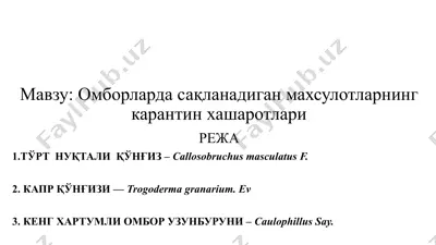 омборларда сақланадиган махсулотларнинг карантин хашаротлари — PPTX