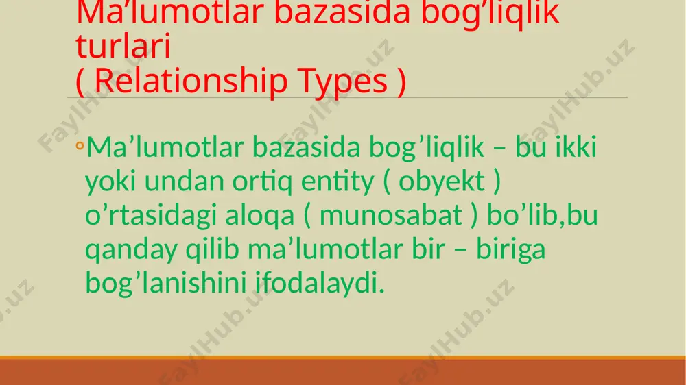 ma'lumotlar bazasi bog'liqlik turlari haqida slayd - Page 3