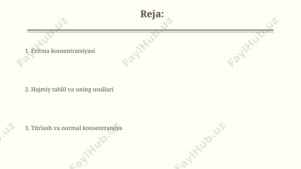 ymat germaniyadagi kimyoviy laboratoriya tajribalarida qo'llanilgan. titrlash nuqtasini aniqlash usullari kolorimetrik usul yordamida, masalan, 50 ml noma'lum konsentratsiyali kislota eritmasini titrlashda, rang o'zgarishining aniq nuqtasini aniqlash uchun, rangli indikatorlar, masalan, metil qizil, ko'rsatkichini ishlatib, moskva shahridagi laboratoriyalarda keng qo'llaniladi. titrlash nuqtasini aniqlashning bir usuli, 0,1 m hcl eritmasi bilan 25 ml naoh eritmasini titrlashda, ph o'zgarishini kuzatish orqali, 7 ga yaqin ph qiymatida rang o'zgarishi yuz beradigan fenolftalein indikatoridan foydalanishni o'z ichiga oladi. kompleks hosil bo'lish reaksiyalariga asoslangan titrlash 0,01 m edta eritmasi bilan 25 ml suv namunasi titrlash natijasida 15 ml sarflanishi, suvning qattiqligiga 60 mg/l caco₃ ga teng ekanligini ko'rsatadi. bu hisob-kitoblar standartlashtirilgan usullar bo'yicha amalga oshiriladi. kompleksometrik titrlashda, indikator sifatida eriokrom qora t yoki xylenol oranji kabi organik birikmalar qo'llaniladi va bu indikatorlarning rang o'zgarishi titrlashning tugash nuqtasini aniqlashga yordam beradi. bunday usullar 1940-yillardan buyon germaniyada rivojlantirilgan. titrlash usuli: asosiy tushunchalar titrlash jarayonida indikator sifatida fenolftalein qo‘llanilganda, …