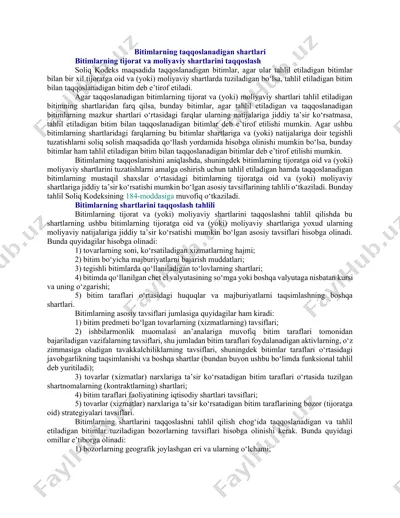 bitimlarning taqqoslanadigan shartlari — DOCX