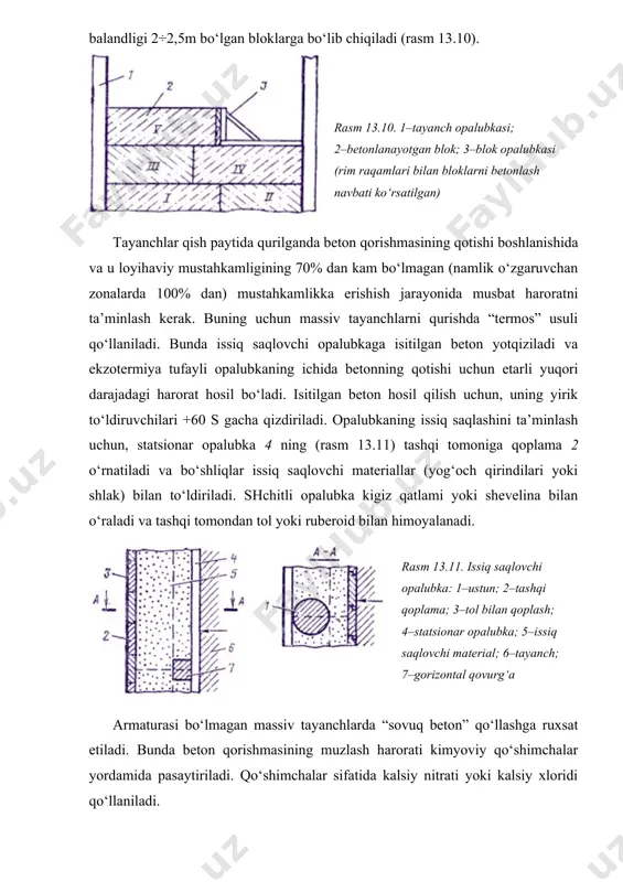 an massiv tayanchlarda “sovuq beton” qo‘llashga ruxsat etiladi. bunda beton qorishmasining muzlash harorati kimyoviy qo‘shimchalar yordamida pasaytiriladi. qo‘shimchalar sifatida kalsiy nitrati yoki kalsiy xloridi qo‘llaniladi. image5.wmf oleobject2.bin image6.wmf oleobject3.bin image7.png image8.png image1.png image2.png image3.png image4.wmf oleobject1.bin ³ - ) 4 ( 0 tr i h v h ) ( max v b d fu h v u g g + =
