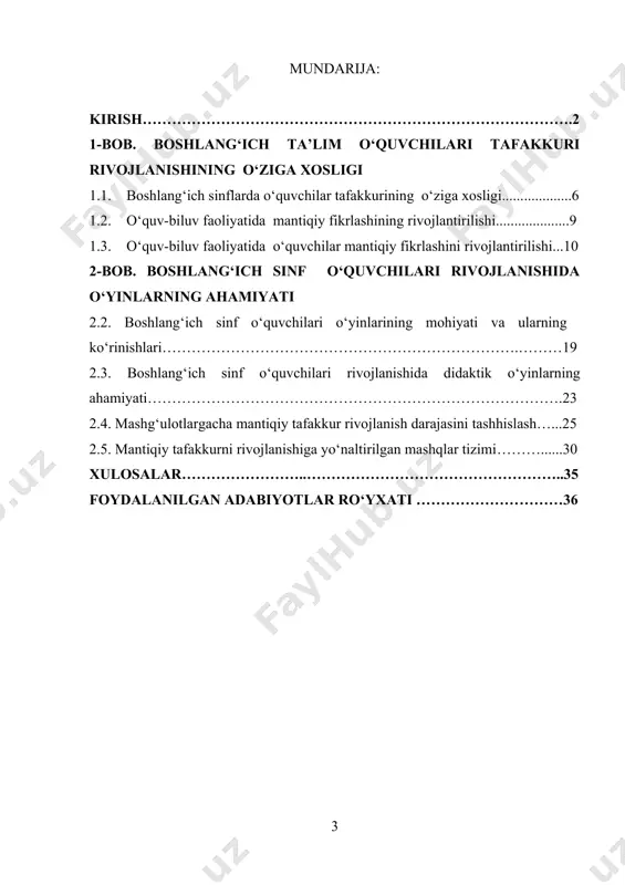 yon bo‘ladi. o‘quv faoliyatining shakllanmaganligi ayniqsa to‘rtinchi-beshinchi sinflarda, ya’ni ta’lim murakkabroq darajaga ko‘tarila boshlaganda va o‘zlashtiriladigan materialning o‘sishi bilan ko‘zga tashlana boshlaydi. o‘quvchi, bu holatda qandaydir noma’lum to‘siqqa duch kelganday bo‘ladi. shu sababli boshlang‘ich ta’limda o‘quvchi yangi bilimlarni o‘zlashtirishga ko‘mak beruvchi o‘ziga xos o‘quv usullariga erishishi uchun, eng zarur shart-sharoitni yaratish, ya’ni o‘quvchiga o‘qishni o‘rgatish lozim. bu vaqtga kelib, darsliklarda o‘quvchidan zarur umumlashtirishlarni amalga oshirishi, ya’ni ma’nosiga ko‘ra guruhlarga ajrata olish shakllangan bo‘lishi kerak. to‘rtinchi sinfga kelib, ulardan erkin foydalana bilishi lozim. barcha yangi-yangi talablar, yangi qoidalar, predmetlar harakatlarining yangi normalari obektlarning shu paytgacha noma’lum bo‘lgan qonuniyatlarini ochib beradi. dunyo o‘quvchi o‘zlashtirishi kerak bo‘lgan ilmiy bilimlar va tushunchalar tizimi bilan tartiblashtirilgan. o‘quvchining tafakkuri ana shu yuqorida qayd etilganlarga hamda insonlar va buyumlar bilan o‘zaro harakat tajribasiga yo‘naltiriladi. masalan, oy osmonda bola harakat qilgani uchun harakatlanadi degan mulohoza bolaning hayotiy tajribasi asosida, tafakkurning vositasi sifatida so‘zlardagi ifodasidir. predmetlardagi o‘xshashliklar va farqlar …