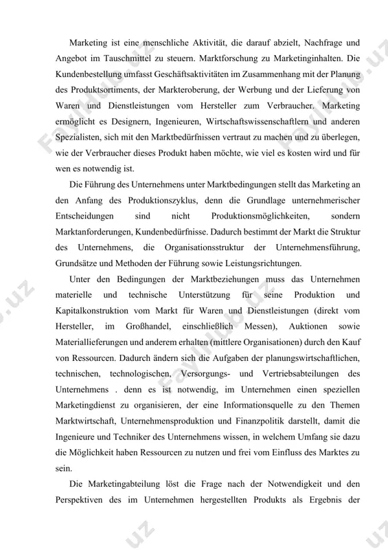 möglichkeit haben ressourcen zu nutzen und frei vom einfluss des marktes zu sein. die marketingabteilung löst die frage nach der notwendigkeit und den perspektiven des im unternehmen hergestellten produkts als ergebnis der untersuchung des marktes, des zustands und der veränderung der gesellschaftlichen nachfrage sowie der konjunktur. die unternehmensführung mittels marketing ist sehr schwierig und erfordert eine große menge an buchhaltungsbüchern, eine umschulung der werte und eine grundlegende änderung der führungsaufgaben und -methoden. der marketingtrend kann jedoch nur auf der grundlage des unternehmens, der gesamten wirtschaft, angewendet werden und den wirtschaftsmechanismus grundlegend umstrukturieren. andernfalls kann das unternehmen der konkurrenz nicht standhalten , ohne sich an die sich schnell ändernde nachfrage anpassen zu können . dies führt zum scheitern des unternehmens und anderen daraus resultierenden konsequenzen. denn nur ein unternehmen, das die bedürfnisse der verbraucher berücksichtigt und die errungenschaften des wissenschaftlichen und technischen fortschritts nutzen kann, kann vom verkauf seines produkts profitieren. …