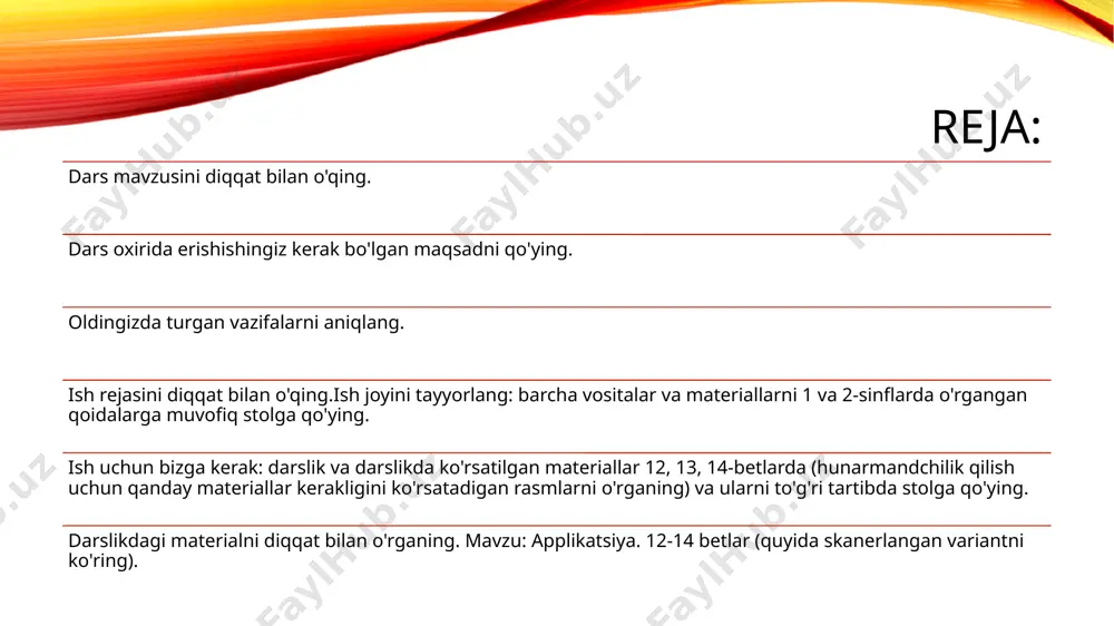iladi va o`ylangan tasvir hosil qilinadi, agarda bu tasvir ma’qul bo`lmasa detallar boshqacha joylashtiriladi. detallarni yopishtirishda joyni adashtirmaslik uchun ularning o`rnini qalam bilan belgilab qo`yiladi. misol tariqasida eng oddiy geometrik shakl – kvadratni olib, uning almashinishini hosil qilish uchun turli holatlarda joylashtirib ko`ramiz. ishni boshlash uchun markazni topish, simmetriya o`qini o`tkazish va elementlarni shunga ko`ra joylashtirish lozim. panno yaratish. ishni boshlaymiz xalqimizning milliy an'analarida kartonni mato bilan qoplash, uch o'lchamli o'yinchoq va figuralar yaratish, taqinchoqlarni qo'llash kabilarni o'z ichiga olgan paneling deb nomlangan qiziqarli patnis turini ajratib olish zarur. bugungi kunda dekorativ panel umuman eskirmaydi, aksincha, unga qiziqish har yili tobora ko'payib bormoqda. ushbu turdagi san'at mamlakatimizda faol rivojlanib borayotgan bo'lsa ajab emas, chunki u tikish, naqshlar, tikish, bodring va boshqa san'at turlari bilan uzviy bog'liq. panellarning paydo bo'lishi tarixi o'tmishga chuqur kirib boradi, chunki qadimgi xronikalarda ham ushbu turdagi amaliy san'at yordamida tayyorlangan ob'ektlarning tavsiflarini topamiz. mamlakatimiz hududidagi qadimiy …
