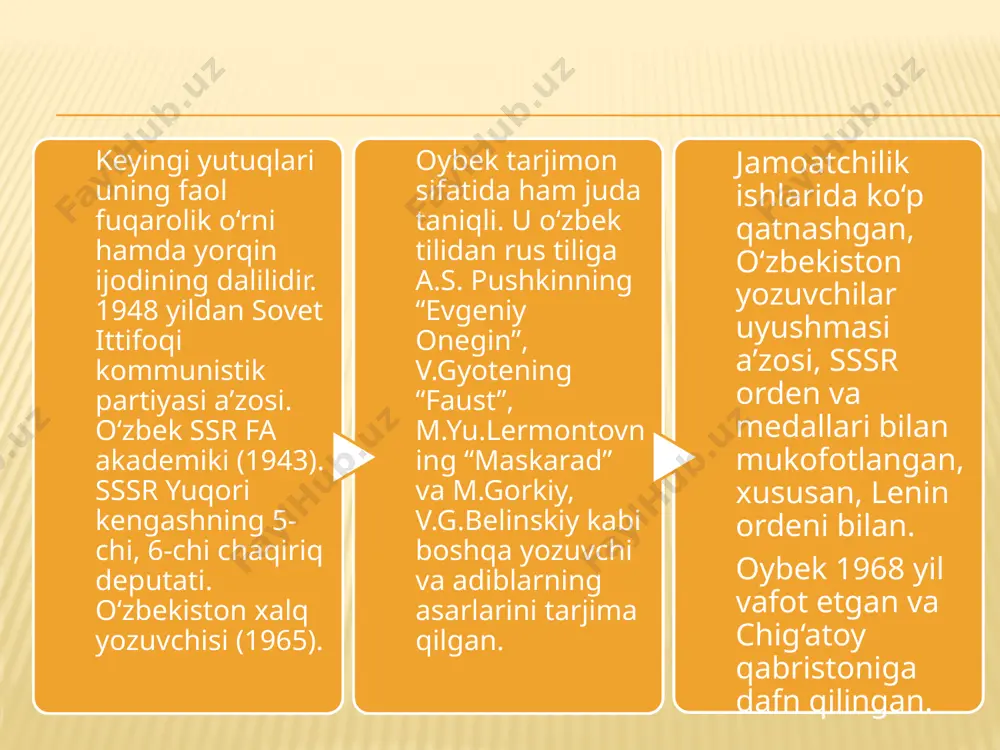 lgan murakkab tomonlari ham mohirlik bilan ochib berilgan.oybekning “qutlug‘ qon” romani voqealari bilan “bolalik ” qissasi voqealari bir-biriga o‘xshaydi. m qo‘shjonov ta’kidlaganidek “tarixdan ma’no izlashni oybek umrining oxirigacha davom qildirdi. u o‘zining “bolalik ”qissasida temirchi jo‘ra, tursunlar va yo‘lchilar davriga murojaat qiladi. “bolalik”da temirchi jo‘rani eslatadigan kosib va masteroviylar obrazini yaratdi.”bolalik”da yana bir xulosa oybek poemalari bilan uchrashamiz.” bu esa adib qahramonlarining hayotiy ekanligini yana bir tasdiqlaydi. oybekning “bolalik ”qissasi shaxsiy sarguzashtlar ifodasi bo‘lib qolmasdan, adib qalamining har bir harakatida katta umumlashmalar, davrning xarakterli voqealari,muhim masalalari talqini yotadi.asar bosh qahramoni muso doim bobosi otaqo‘zi bilan birga yuradi.undan latifalar, ertaklar ,rivoyatlar tinglaydi.ikiknchi bobosi (onasining otasi)ham musoni juda yaxshi ko‘radi.muso bobosi huzurida xalifalarning turli hangomalarini eshitadi. onasi karomatning mashrab, fuzuliy g‘azallarini o‘qishi musoda kitobga havas uyg‘otadi. u maktabga o‘qishga borganda ham qunt bilan domlasi buyurgan vazifalarni bajaradi. u ayniqsa navoiy she’riyatini juda sevadi. ilk daf’a navoiyning ijodini o‘qir ekan, navoiyga bo‘lgan bo‘lgan …