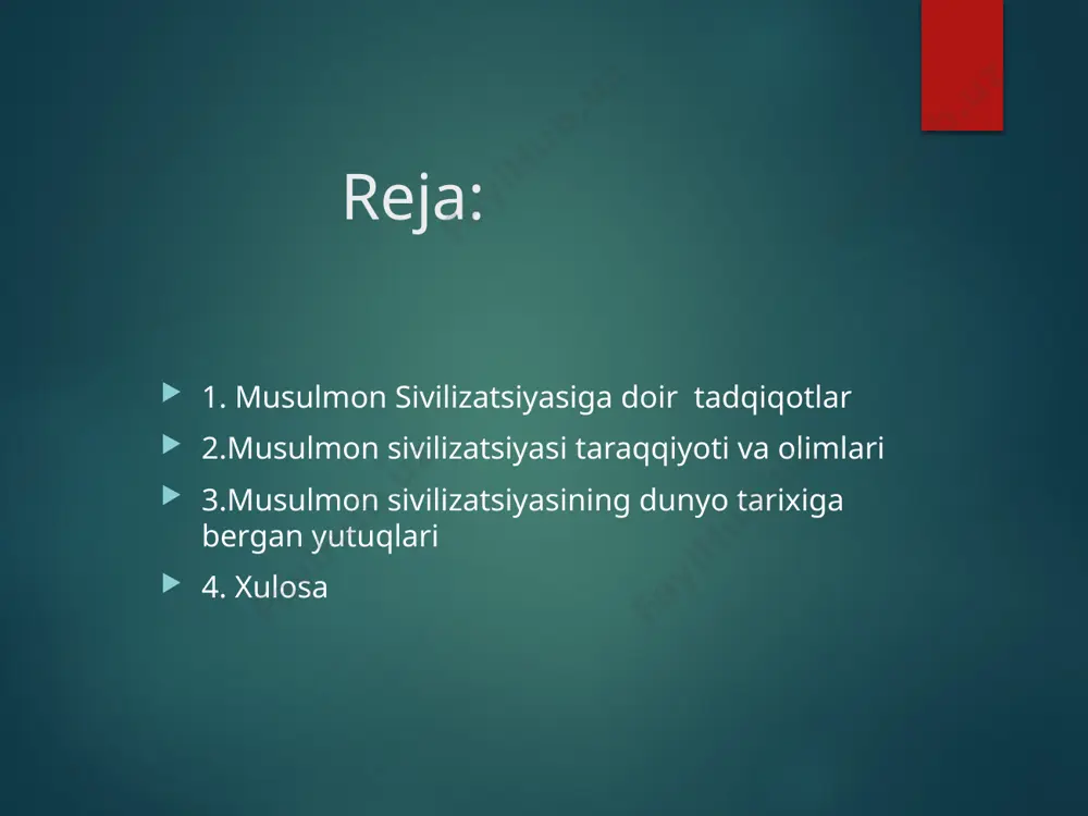 esa, «ilm – islomdir» degan nom berilgan. fransuz faylasufi jan kondorse «inson tafakkuri taraqqiyotining tarixiy manzarasiga chizgilar» nomli asarida: «o‘rta asrlar musulmon olamida to‘plangan ilmiy bilimlar g‘arbda uyg‘onish davrini tayyorlash uchun xizmat qilmaganida insoniyat uchun besamar yo‘qolib ketardi», deb yozgan zamonamizning yirik fantast-yozuvchilaridan biri, atoqli olim artur klark esa islomning g‘arb olamiga, umuman, bashariyat tarixiga ulkan ta’sir ko‘rsatganini yanada yuqori baholaydi. uning fikricha, islom andalusiya bilan cheklanib qolmay, butun yevropaga tarqalganida er yuzida taraqqiyot 1000 yil olg‘a ketar va hozirda insoniyat sayyoralar u yoqda tursin, yulduzlargacha etib borgan bo‘lar ekan. o‘rta asrlar birgina iskandariya dorilfununining o‘zida ba’zan 14000 atrofida talaba o‘qigani, kutubxonasida esa 700000 jild kitob bo‘lgan aytiladi. bu ajablanarli emas, misol uchun xalifalardan birining kutubxonasidagi kitoblar katalogining o‘zi 40 jild edi. ajablanarlisi shuki, hayvonot va nabotot bog‘lari, rasadxonasi, jarrohxonasi kabilar ham bo‘lgan ushbu dorilfununda ilm-fanning barcha sohalarida istalgan dindagi kishilar o‘qishi mumkin bo‘lgan. xalifa ma’mun matematik levni o‘z shahriga …