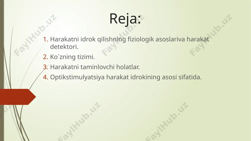 a so‘rish refleksi). yoki o‘rgangan bo‘lishi mumkin (masalan, velosipedda yurish). bu reflekslar orqali organizm tez va samarali harakatlarga javob bera oladi. 4. sensomotor integratsiya bu — idrok etilgan ma’lumotlar asosida harakatni boshqarish jarayoni. masalan, ko‘rish orqali to‘pning kelayotganini ko‘rib, qo‘lni harakatlantirish orqali uni ushlash. 5. plastiklik miya va asab tizimi harakatlarga javoban o‘zini qayta moslashtirish xususiyatiga ega. bu nerv plastiklik deb ataladi. masalan, sportchilar mashq qilish orqali harakatlarni tezroq va aniqroq bajarishni o‘rganadi. ko‘zning tuzilishi va tizimi 1. tashqi tuzilmalari qovoqlar — ko‘zni chang, yorug‘lik va shikastlanishdan himoya qiladi. qosh va kipriklar — chang va terning ko‘zga tushishini oldini oladi. ko‘z yoshi bezlari — ko‘zni namlab turadi va tozalaydi. 2. ko‘zning ichki tuzilmalari a) tashqi pardalar (himoya qismi) qorachiq (rog‘) — shaffof, oldingi qismda joylashgan, yorug‘likni o‘tkazadi. sklera (oq qavat) — ko‘zning tashqi qattiq qatlami, shaklni saqlaydi. b) o‘rta qatlam (tomir parda) tomirli qavat (xorioidea) — qon tomirlarga boy, ko‘z …