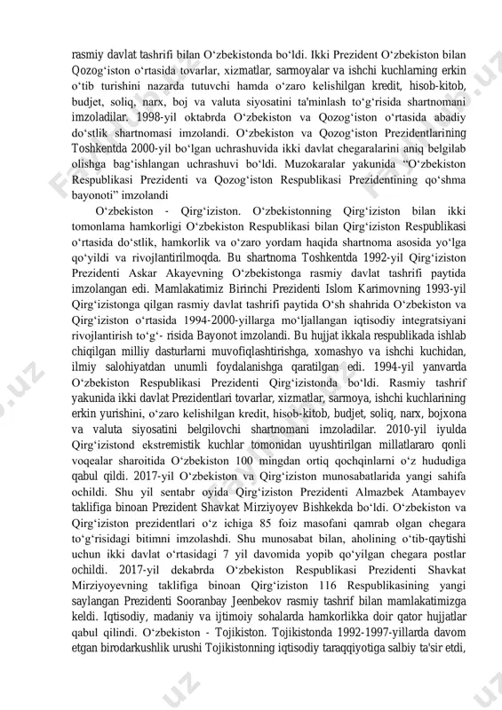 haroq qarashni hayot taqozo eta boshladi. 1993-yilning yanvarida mamlakatimiz birinchi prezidenti islom karimov tashabbusi bilan markaziy osiyo davlatlari rahbarlarining toshkent uchrashuvi tashkil etildi. oliy darajadagi bu uchrashuvda markaziy osiyo hamdo‘stligiga asos solindi. besh davlat - qirg‘iziston, qozog‘iston, o‘zbekiston, tojikiston, turkmaniston rahbarlari hamdo‘stlik haqidagi bitimga imzo chekishdi. buni mintaqa xalqlari zo‘r mamnuniyat bilan qarshi oldilar va qo‘llabquvvatladilar. markaziy osiyo davlatlari rahbarlari 1993- yil qozog‘iston respublikasining qizil o‘rda shahrida, 1994-yil nukus shahrida, 1995-yil turkmaniston davlatining doshhovuz shahrida, 1995-yil yana nukus shahrida orol dengizi muammosiga bag‘ishlangan uchrashuvlar o‘tkazdilar va bu borada amaliy ishlar olib bora boshladilar. 1999-yil turkmanistonning ashxobod shahrida orolni qutqarish xalqaro jamg‘armasining majlisi bo‘lib o‘tdi. majlisda ekologik falokat mintaqasidagi vaziyatni barqarorlashtirish borasida hamkorlikni rivojlantirish masalalari muhokama qilindi. davlat rahbarlari o‘zaro hamkorlik, mintaqaviy xavfsizlik va xalqaro miqyosdagi masalalar yuzasidan ham fikr almashdilar. 2017-yilda o‘zbekiston prezidenti shavkat mirziyoyev tashabbusi bilan o‘zbekistonning qo‘shni davlatlar bilan munosabatida yangi davr boshlandi. shu yilning o‘zida qozog‘iston, turkmaniston …