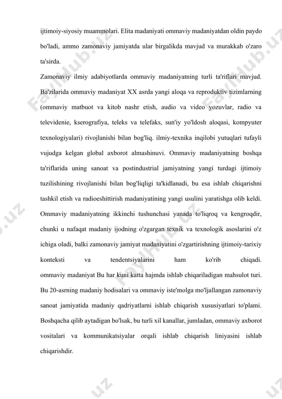 sifatida qabul qilishni to'xtatib, rus tilini yo'qotadi. yoshlarni sotsializatsiya an'anaviy-sovet yoki ta'limning g'arb modeli bo'yicha, har qanday holda, nodavlat emas. rossiya xalq madaniyati (urf-odatlar, urf-odatlar, marosimlar) yoshlarning aksariyati anachronizm sifatida qabul qilinadi. rossiyalik yoshlarni milliy o'zligini aniqlashning yo'qligi g'arbdagi qadriyatlarni yoshlar muhitiga osonroq kirib borishiga olib keladi. ko'pgina xususiyatlar bo'yicha, yoshlar subkulturyati televizor submulturasini takrorlaydi, takrorlaydi. bu erda ta'kidlanish kerakki, 1990-yillarning boshidan buyon. ekranda ommaviy madaniyat, televizor shakllari tobora salbiylashmoqda. misol uchun, leningraddagi videofilmlarda eng mashhur 100 filmning 52% aksiyalar filmlari, 14 ta qo'rqinchli filmlar, 18 karate filmlari mavjud edi. shu bilan birga, kino ekspertlarining ekspertlari fikricha, badiiy va estetik jihatdan taniqli birorta ham film yo'q, faqatgina 5 foizining ayrim ijodiy meroslari bor edi. sinemalarning repertuari 80-90% xorijiy filmlardan iborat. musiqiy madaniyatni rivojlantirishda kam salbiy oqibatlarga olib kelishi mumkin. bu kabi ommaviy madaniyat, rok musiqasi singari, avvalo mamlakatimizda rasmiy darajada taqiqlangan va keyinchalik o'zboshimchalik bilan yuksalib, idealizmga aylangan. xalq an'analariga, …