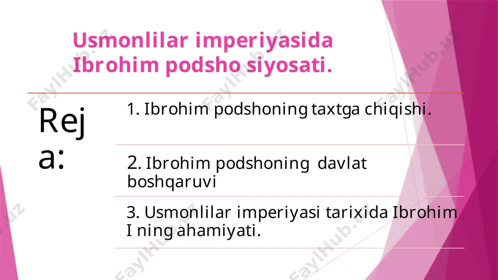 barqarorlashtirdi yangi yer islohoti bilan iqtisodni barqarorlashtirishga intildi, itoatsiz viloyat hokimlarining hokimiyatini jilovladi. davlat maoshidan badal toʻlamaydigan aʼzolarni olib tashladi yanichalar sonini kamaytirdi ibrahim i harbiy siyosatda yetarlicha faoliyat ko'rsata olmadi. uning davrida usmonli armiyasining tayyorligi va jangovar qobiliyati zaiflashdi. ibrahim i harbiy siyosatda yetarlicha faoliyat ko'rsata olmadi. uning davrida usmonli armiyasining tayyorligi va jangovar qobiliyati zaiflashdi. 1644-yilda malta korsarlari makkaga yuqori maqomli ziyoratchilarni olib ketayotgan kemani egallab olishdi. qaroqchilar kritga tushganligi sababli, kapudan yusuf posho ibrohimni orolga bostirib kirishga undadi. bu venetsiya bilan 24 yil davom etgan uzoq urushni boshladi – krit 1669-yilda butunlay usmonlilar hukmronligi ostiga oʻtdi. la serenissima qulashiga qaramay, venedik kemalari egey dengizi boʻylab gʻalaba qozonib, tenedosni (1646) egallab, dardanelni egallashdi. kapudan yusuf kaneani zabt etishda vaqtinchalik muvaffaqiyatga erishdi va sadr vazir nevesinli solih posho bilan raqobatlasha boshladi. raqobat yusufning qatl etilishiga (1646-yil yanvar) olib keldi. 1647-yilda vazir solih posho, koʻsem sulton va shayxulislom abdurahim afandi …