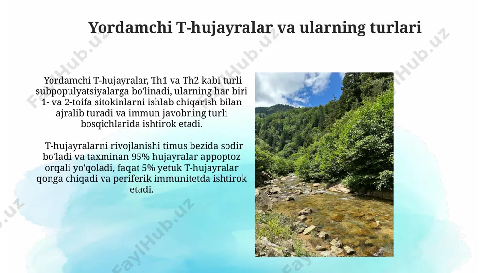 li immunitet tanqisligining tez-tez uchraydigan sabablaridan biri hisoblanadi. immunodefitsitlarning diagnostikasi immunodeficitsni aniqlashda 5 yoshgacha bo'lgan bolalarda takrorlanuvchi bakterial infektsiyalar (masalan, o'pka yallig'lanishi, otit) soni va og'irligi muhim diagnostik mezon hisoblanadi, ayniqsa, o'zbekiston sharoitida. qon tahlillari, jumladan, immunoglobulinga qarshi antitanalar sonining kamayishi (masalan, igg darajasi 7 g/l dan past), limfotsitlarning soni va nisbatining o'zgarishi (masalan, cd4+ hujayralar soni 200/mm³ dan past) kabi ko'rsatkichlar immunodeficitsni aniqlashga yordam beradi. limfotsitlarning rivojlanishi va differentsiatsiyasi limfotsitlarning rivojlanishi suyak iligida boshlanadi va yetuk b hujayralari va t hujayralariga differentsiatsiyasi timus va suyak iligida, 7-8 kun ichida amalga oshadi. t hujayralari timusda rivojlanadi va cd4+ yoki cd8+ kabi turli yordamchi yoki sitotoksik klonlarga differentsiatsiyalanadi; bu jarayon genetik omillar va sitokinlar bilan tartibga solinadi. immunitet xotirasi иммунитет хотираси хужайраларининг (т ва в-хужайралар) камлиги, тадқиқотларга кўра, мисол учун, кам миқдордаги 1000 та т-хужайрадан иборат иммунодефицит касалликларига олиб келиши мумкин, бу эса организмнинг турли касалликларга нисбатан ҳимоясини пасайтиради. иммунитет хотираси …
