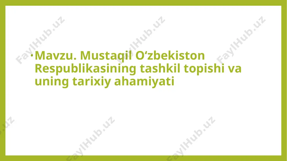oy an’analari, har bir millatning o‘z taqdirini o‘zi belgilash huquqini ta’minlashdan iborat maqsadi, o‘zbekistonning kelajagi uchun tarixiy mas’uliyatni chuqur his etgan holda xalqaro huquq qoidalariga va demokratiya prinsiplariga asoslanib, o‘zbekiston sovet sotsialistik respublikasining davlat mustaqilligini e’lon qiladi”,- deb yozib qo‘yil o‘n ikkinchi chaqiriq oliy kengash ii sessiyasida tuzilgan o‘zbekiston ssr konstitutsiyasi (asosiy qonuni)ning yangi loyihasini tayyorlovchi komissiyasiga o‘zbekiston ssrning yangi davlat bayrog‘i, gerbi va madhiyasiga doir takliflar hamda ular to‘g‘risida nizomlar tayyorlash topshirilsin. komissiya respublika jamoatchiligi va deputatlarining fikrlariga tayanib ish ko‘rsin. 2. bu borada takliflar matbuotda e’lon qilinib, umumxalq muhokamasi uyushtirilsin”. ko‘p millatli o‘zbekistonda fuqarolar o‘rtasida tinchlik va millatlar o‘rtasida totuvlikni ta’minlashga alohida e’tibor berildi. jumladan, qoraqalpoq xalqi ham o‘zbek xalqi yordamida ijtimoiy-iqtisodiy va madaniy sohada katta yutuqlarga erishdi. 1990 yil 14-dekabrda qqassr oliy soveti 4-sessiyasida “o‘zbekiston ssr tarkibida qoraqalpog‘iston assr suvereniteti to‘g‘risidagi deklaratsiya” qabul qilindi. foydalanilgan adabiyotlar . “o`zbekiston respublikasi konstitutsiyasi”. toshkent. o`zbekiston. 1992-yil. 15 2.shavkat mirziyoev. biz …