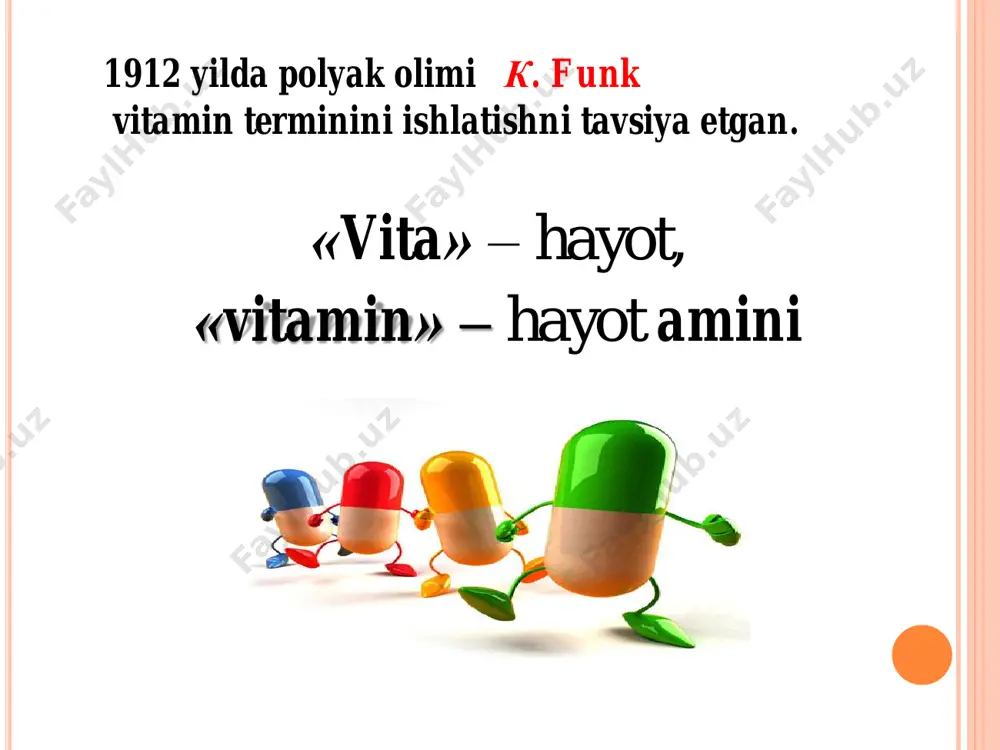 2, ✓vitamin k1, p, ✓12 - 18 mg % karotin, ✓18% qandlar, ✓4,5% oshlovchi moddalar, ✓2% atrofida limon va olma kislotalar, ✓3,7% pеktin moddalar bor. ishlatilishi. na'matak mеvasi va prеparatlari avitaminoz kasalligida ishlatiladi. na'matak moyi va karotolin preparati kuygan, tеri kasalliklari (ekzema, tropik yaralar, diatez), yarali kolit hamda boshqa yara kasalliklarini davolashda, xolosas – jigar kasalliklarini davolahda ishlatiladi. dorivor prеparatlari. askorbin kislota – kukun, tablеtka, draje, ampula holida chiqariladi. mеvadan damlama, ekstrakt, sharbat, karotolin preparati va moyi tayorlanadi. choy va yig’malar tarkibiga kiradi. qora qoraqat (smorodina) bargi va mеvasi folia et fructus ribis nigri qora qoraqat - ribes nigrum l. qoraqatdoshlar - saxifragaceae mahsulotning tashqi ko’rinishi kimyoviy tarkibi bargda- 400 mg % vitamin c,p, efir moyi bor. mеvada - 568 mg % gacha vitami c, 3 mg % karotin, vit. b1, b2, b6, k1 organik kislotalar qand oshlovchi va pektin moddalar antosianlar, flavonoidlar (kvеrtsеtin va kvеrtsitrin) ishlatilishi. avitaminoz kasalligida. mеvasi …