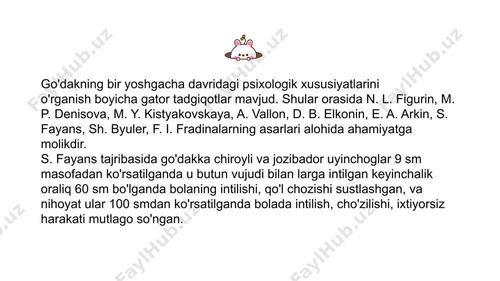 n analitik-sintetik faoliyat darajasini talab qilish kerak degan qoidaga asoslanadilar. 3 yosh inqirozi: 3 yoshga kelib bola ozini kattalar bilan taqqoslay boshlaydi va kattalar qilishi mumkin bolgan (huquqi bolgan), shuningdek ular bajara oladigan harakatlarni qilishni xohlaydi. men katta bolsam mashina haydayman, men sizga katta tort olib kelaman, mening yuzta qog’irchog’im boladi kabi xohishlarini o’z tili bilan ifodalaydi va u kelasi zamonda gapirsa ham barcha xohishlarini bugunoq amalga oshirishga harakat qiladi. bu kopincha qatiylik va qaysarlik bilan namoyon boladi. bu qaysarlik asosan kattalarga qaratilgan salbiy xatti-harakat boladi. bola ozini mustaqil harakat qila olishini anglagan vaqtdan boshlab unda o’zim qilaman boshlanadi va bu yana qaysarlik va o’jarlik bilan korinadi. 3 yosh inqirozi bola shaxsining malum bir darajada rivojlanganligi va kattalar bajaradigan xatti-harakatlarni qila olmayotganini bilishi natijasi hisoblanadi. inqiroz davrida yuzaga keladigan xususiyatlar iroda, layoqatlar va boshqalar uni shaxs bolib shakllanishiga tayyorlaydi. 3 yoshli bolaning inqirozi nimani ko'rsatishi mumkin? 1 har bir narsani …