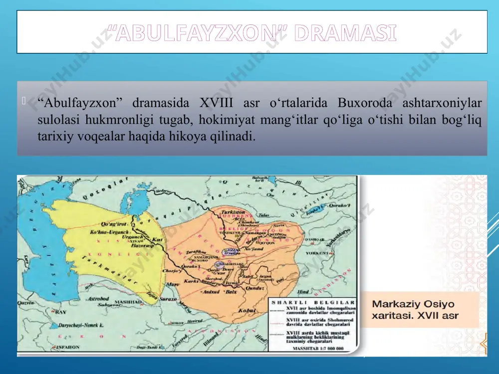 an o‘g‘lum qaytadir, erta nodirshoh qo‘shuni bosib keladir. shu kecha bilan erta kurashimizning soʻng daqiqalaridir. (mir vafoning kelganini ko‘rmay.) bu odamlar qayoqqa ketdilar. kurashning soʻng daqiqalarini bila turub, haligacha kelmaylar. uchinchi parda uchinchi parda buxorog‘a yaqin “g‘ozi obod” qishlog‘iga qoʻng‘an eron qo‘shuni orasinda nodir shohning chodiri dabdabali bezangan. chodir ichinda nodir shoh o‘z taxtinda o‘turg‘an. yoninda kichkina bir taxt bo‘sh turadir. tubanda nodir shohning o‘g‘li rizoqulixon, eron qo‘shuni boshliqlarindan aliqulixon o‘turalar. chodirning ikki yog‘inda yalang qilich qorovullar kezmakda. n o d i r sh o h (rizoqulig‘a). kimdan eshitding? r i z o q u l i. yuborganim elchilardan birtasi kelgan, shul so‘yladi. tuno kun buxoroda biroz tinchsizliq bo‘layozg‘an ekan. hakimbiy o‘g‘lini bizg‘a yuborg‘andan soʻng, abulfayzxon qo‘rqa boshlag‘an. kechasi hakimbiyning uyini bosib, uni tutmoqchi bo‘lg‘an. hakimbiyning odamlari unga miltiq otqonlar. xon qo‘rqub, qaytgan. juborg‘a borg‘an, shunda bir xo‘janing uyinda majlis qilg‘anlar. hakimbiyning o‘zi ham shunda bo‘lg‘an, hammalari bir og‘izdan xong‘a …