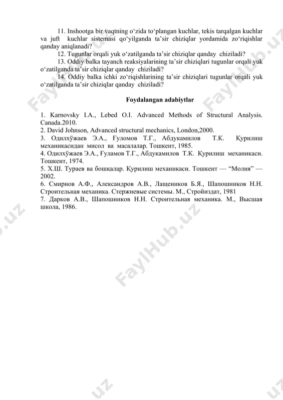 а) б) 4.8-rasm в) г) д) е) в а ёрдамчи балка r а т.ч. 1 м k т.ч. p кўндаланг балка 1 2 3 4 5 d k асосий балка r а r в 1 2 3 4 5 k а  в r в т.ч. 1 чап чизик унг чизик унг чизик чап чизик узатиш чизиги q k т.ч. а у 2 у 3 1 х p=1 х х в а в а � embed equation.3 ��� � embed equation.3 ��� а 5 4 3 2 1 k 1 k d 5 3 4 2 кўндаланг балка ёрдамчи балка p а а) в асосий балка в rв rа ( p=1 б) � embed equation.3 ��� узатиш чизиги 1 qk т.ч. чап чизик унг чизик е) 4.8-rasm 1 у3 у2 унг чизик чап чизик мk т.ч. д) � embed equation.3 ��� узатиш чизиги � embed equation.3 ��� rа т.ч. rв …