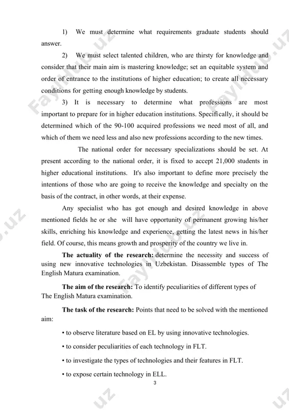 lish matura examination. the task of the research: points that need to be solved with the mentioned aim: • to observe literature based on el by using innovative technologies. • to consider peculiarities of each technology in flt. • to investigate the types of technologies and their features in flt. • to expose certain technology in ell. the object is the peculiarities of the english matura examination. the subject is the teaching process using innovative technologies. the methods included questionnaire, interview and experiment. 1. role of mature exams in flt: approaches and global practice learning is dependent on the pedagogical approaches teachers use in the classroom. a variety of pedagogical approaches are common in schools, but some strategies are more effective and appropriate than others. the effectiveness of pedagogy often depends on the particular subject matter to be taught, on understanding the diverse needs of different learners, and on adapting …