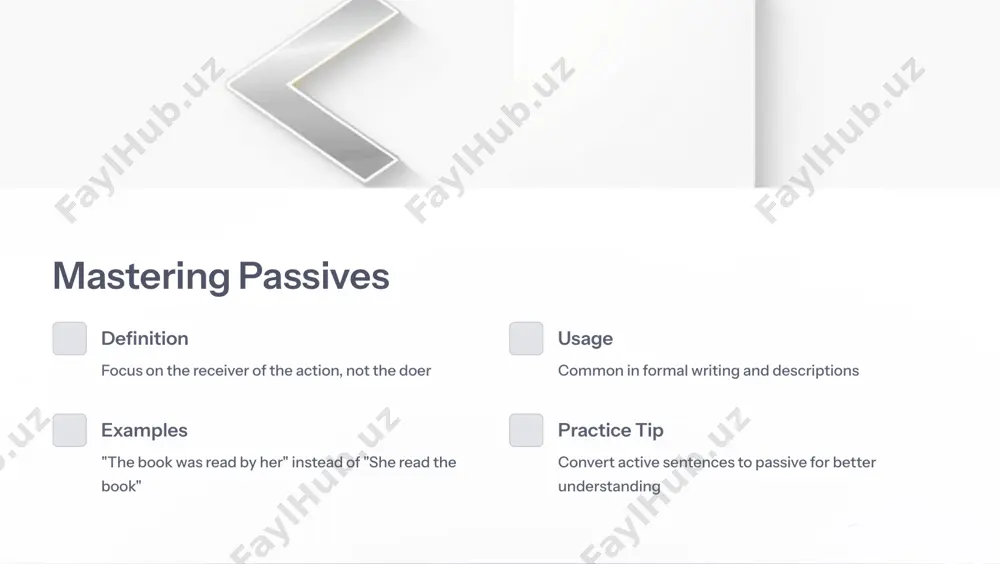 r personal growth apply passives in roleplay practice passive structures in conversations face first times with roleplay simulate new experiences to reduce anxiety repeat, reflect, improve consistent practice leads to mastery https://gamma.app/?utm_source=made-with-gamma mobile user key takeaways passives add depth focus shifts from doer to receiver firsts grow courage every expert began somewhere roleplay builds skills safe practice environment expands abilities https://gamma.app/?utm_source=made-with-gamma mobile user next steps to growth 1 start practicing passives convert sentences daily 2 try new experiences embrace discomfort 3 engage in roleplay join workshops or practice partners 4 reflect regularly keep a growth journal https://gamma.app/?utm_source=made-with-gamma mobile user