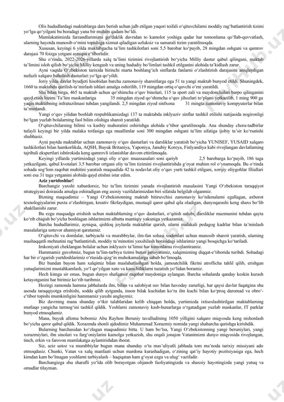 siyalarini oshirish boʻyicha tavsiyalar berildi. institutlarga xorijiy tajribaga ega malakali mutaxassislarni jalb etish, shuningdek, mahalliy professor-oʻqituvchilarni chet elga ilmiy stajirovkaga yuborish muhimligi qayd etildi. bu borada toshkent arxitektura-qurilish instituti istanbul texnika universiteti bilan, samarqand davlat arxitektura-qurilish instituti yildiz texnika universiteti bilan taʼlim hamkorligini yoʻlga qoʻyadi. taʼlim va amaliyot uygʻunligini taʼminlash maqsadida har bir kafedraga ishlab chiqaruvchi korxonalarni biriktirish, institutlar huzurida texnopark va inkubatsiya markazi tashkil etish boʻyicha koʻrsatma berildi. ularda energiya tejamkor qurilish materiallari yaratish, yetakchi kompaniyalar bilan mahorat darslari va amaliy treninglar oʻtkazish, ilmiy-tadqiqot natijalarini tijoratlashtirish mumkin boʻladi. shuningdek, ilgʻor muhandislik bilimlari asosida ilmiy va ilmiy-pedagogik kadrlar tayyorlaydigan oliy ilm-fan maktabi tashkil etilishi belgilandi. institutlar huzuridagi akademik litseylarni ham takomillashtirib, a-level darajasidagi oʻquv dasturi va metodikasini joriy etish zarurligi qayd etildi. transport sohasini rivojlantirish boʻyicha takliflar koʻrib chiqildi prezident shavkat mirziyoyev 28-sentyabr kuni transport sohasida islohotlarni jadallashtirish masalasi boʻyicha yigʻilish oʻtkazdi. transport qulayliklari mamlakat rivojini koʻrsatuvchi va buni taʼminlovchi …