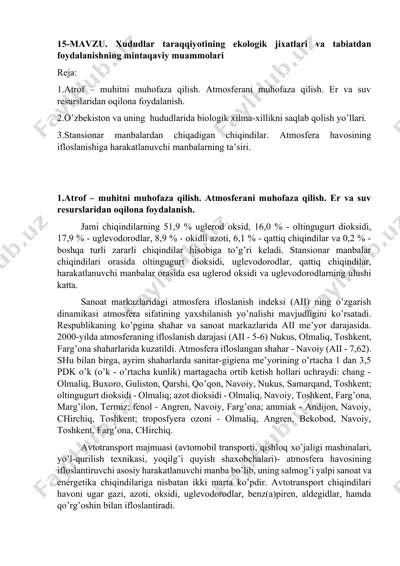 ekologik muhofaza va tabiatdan foydalanish — DOCX