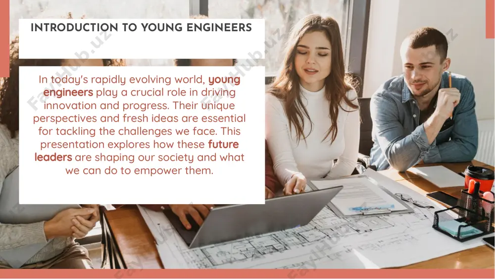 tworking embracing technology the rapid advancement of technology presents both challenges and opportunities for young engineers. embracing emerging tools such as artificial intelligence and automation can enhance their capabilities and e�ciency. staying updated with technological trends is essential for future success. community engagement young engineers can make a significant impact through community engagement. by participating in outreach programs, they can inspire the next generation and promote stem education. their involvement helps bridge the gap between engineering and society, fostering a culture of innovation. conclusion: shaping our future in conclusion, empowering young engineers is essential for a sustainable and innovative future. by investing in their education, promoting diversity, and fostering mentorship, we can help them thrive. together, we can ensure that the next generation of engineers is well-equipped to tackle the challenges ahead.