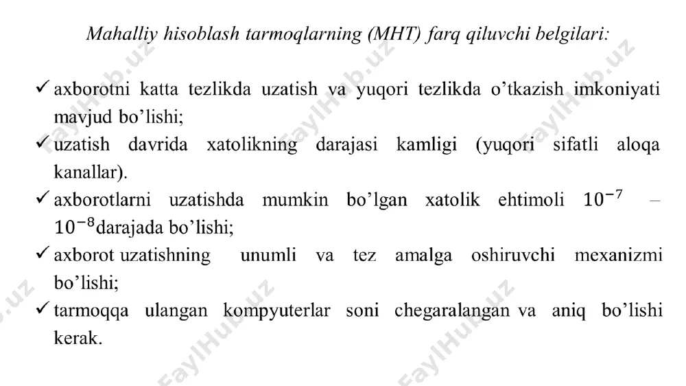 . abonentlarning bu hol uchun teng huquqligi haqida so’z ham yuritib o’tirilmaydi. odatda aynan markaziy kompyuter eng ko’p quvvatga ega bo’ladi, sababi axborot almashish vazifasini boshqarish faqat shu kompyuter orqali amalga oshiriladi. «halqa» topologiyasi – bu har bir kompyuter aloqa yo’llari faqat ikkita boshqa kompyuter bilan ulanib, biridan faqat axborot oladi va ikkinchisiga faqat axborot uzatadi. har bir aloqa yo’llarida «yulduz» topologiyasi kabi faqat bitta axborot uzatuvchi va bitta axborot qabul qiluvchi ishlatiladi. bu holat tashqi terminatorlardan voz kechish imkonini beradi. «halqa» topologiyasining muhim xususiyati shundan iboratki, har bir kompyuter o’ziga kelgan signallarni tiklaydi, ya’ni repiter vazifasini ham bajaradi, shuning uchun butun halqa bo’ylab signalni so’nish muammosi bo’lmaydi. bu holatda aniq ajratilgan markaz yo’q, tarmoqdagi hamma kompyuterlar bir xil bo’lishi mumkin. ko’pincha halqada maxsus abonent ajratilib, u axborot almashinuvini boshqaradi yoki nazorat qiladi. malumki tarmoqda bunday boshqaruvchi abonent mavjudligi tarmoqning mustahkamlik darajasini pasaytiradi, chunki uning ishdan chiqishi butun tarmoqda amalga …