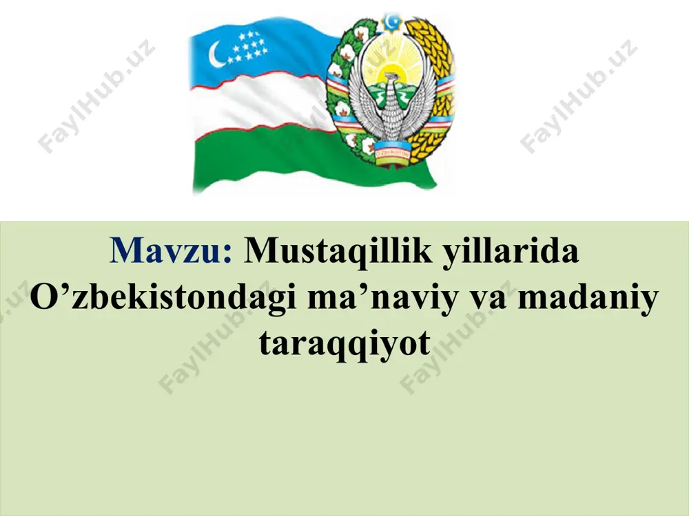 la boshladi. - 1991 yil – alisher navoiy tavalludining 550 yilligi; - 1992 yil – boborahim mashrab tavalludining 350 yilligi; - 1993 yil – zahiriddin muhammad bobur tavalludining 510 yilligi; - 1994 yil – mirzo ulug’bek tavalludining 600 yilligi; 11 mustaqillik yillarida xalqimiz ma’naviyati yulduzlari bo’lgan buyuk allomalarimizning tavallud topgan tarixiy sanalari yunesko bilan hamkorlikda mamlakatimizda va xalqaro miqyosda keng nishonlandi: 1996 yil – amir temur tavalludining tavalludining 660yilligi; 1999 yil – alpomish» dostoni yaratilganining 1000 yilligi; - 2000 yil – burhoniddin marg’inoniy tavalludining 910 yilligi; 12 buyuk allomalarimiz yubileylari munosabati bilan ularning o’nlab noyob asarlari turli tillarda nashr etildi, ularga atab haykallar o’rnatildi, ziyoratgohlar, bog’lar yaratildi. 1991 yilda buyuk bobomiz alisher navoiy tavalludining 550 yilligi keng nishonlandi. shu yili o’zbekiston fanlar akademiyasi adabiyot institutiga alisher navoiy nomi berildi, alisher navoiy nomidagi davlat mukofoti ta’sis etildi. yubiley yilida «lison ut-tayr», «sab’ai sayyor», «farxod va shirin», «layli va majnun», «hayrat-ul abror» …