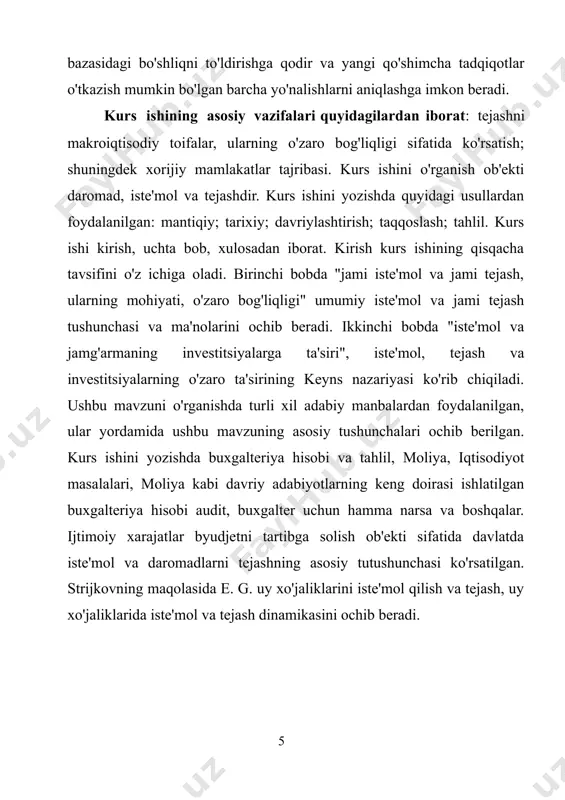 irish bo'yicha dasturiy tadbirlarni ishlab chiqish zarur.[15. 171sahifa] shunday qilib, milliy iqtisodiyot aholining jamg'armalarini iqtisodiyotni rivojlantirish uchun samarali potentsial vosita, ya'ni investitsiya deb biladi. 1.2 jamg'armaga ta'sir qiluvchi omillar iqtisodiy adabiyotlarda "tejash"tushunchasining ko'plab ta'riflari mavjud. "jamg'arma" atamasining eng oddiy ta'rifi devid polfreman va filipp ford tomonidan "bank asoslari" kitobida berilgan va "xarajatlardan voz kechish"degan ma'noni anglatadi. c.26] shunday qilib, ushbu ta'rifdan xulosa qilishimiz mumkinki, "tejash" tushunchasi mulkdorlar tomonidan boylik to'plash natijasidir, xususan, pul shaklida. jamg'arma motivlari va omillari jamg'armalarning barcha nazariyalari aholining daromad darajasini belgilovchi omil sifatida ko'rib chiqiladi. ammo daromad tejashga ta'sir qiladigan yagona omil emas. boshqa omillar-foiz stavkalarining tuzilishi va darajasi, aholining yosh tarkibi, shahar va qishloq aholisining nisbati. agar siz tejash sabablarini tahlil qilsangiz, tejash darajasining ushbu omillarga bog'liqligi tabiati aniqroq bo'ladi. hozirgi vaqtda aholini tejashning eng keng tarqalgan to'rtta sababi mavjud: 1) qarilikni ta'minlash; 2) ehtiyotkorlik; 3) vasiyatnoma maqsadida to'plash; 4) kechiktirilgan talab. keksalikni ta'minlash ko'pchilik …